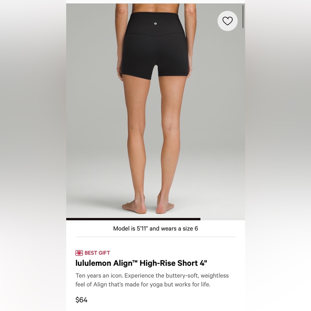 NWT Lululemon Align High Rise Short 4 Inch